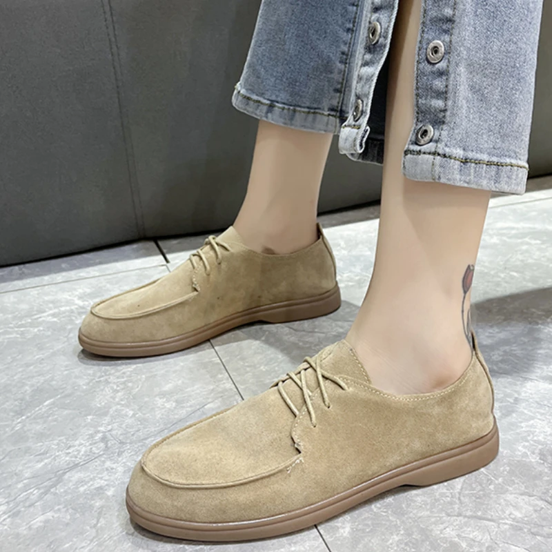 

Women Flat Shoes Khaki Suede Summer Walk Shoes Metal Lock Slip-on Lazy Loafers Causal Moccasin Comfortable Mules Driving Shoes