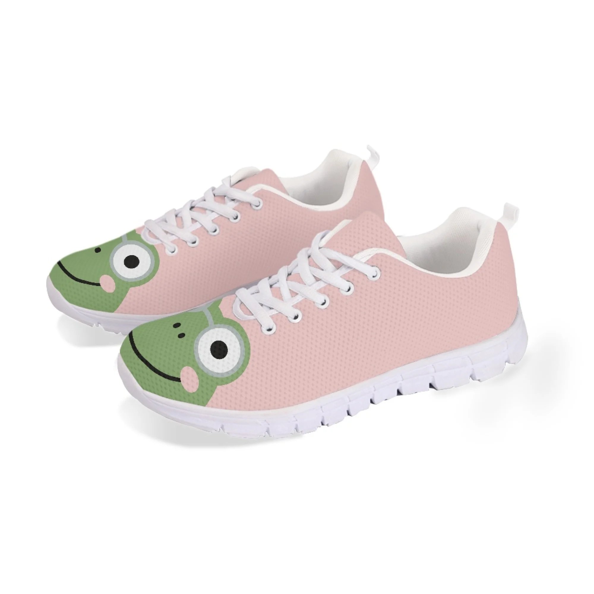 Yikeluo Cute Cartoon Pattern Print Lace up Flats Shoes for Women Ladies Breathable Mesh Sneakers Shoes Zapatos Mujer