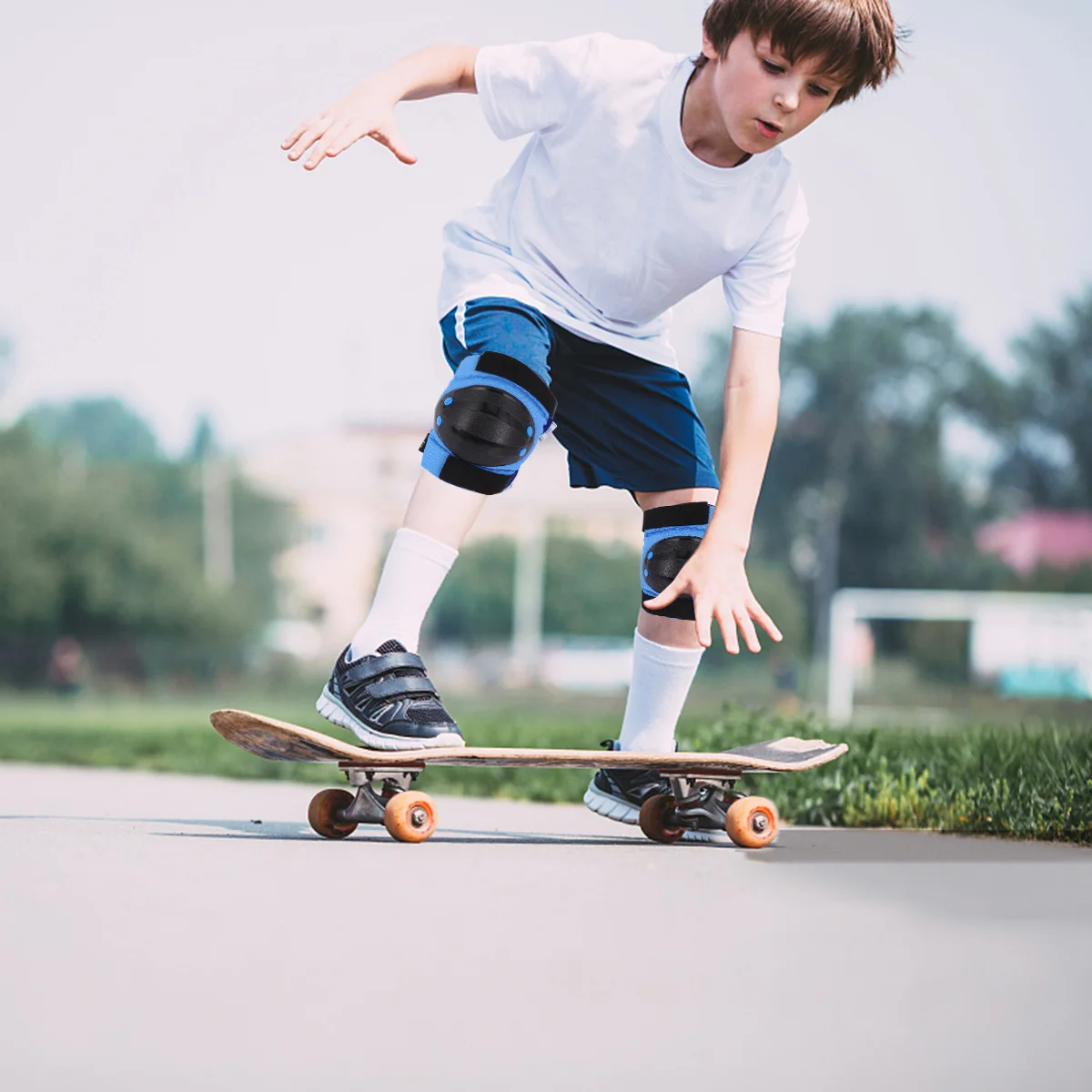 

6pcs Thickened Knee Pads Elbow Pads Hand Protectors Kids Protective Gear Set (Blue, Size)