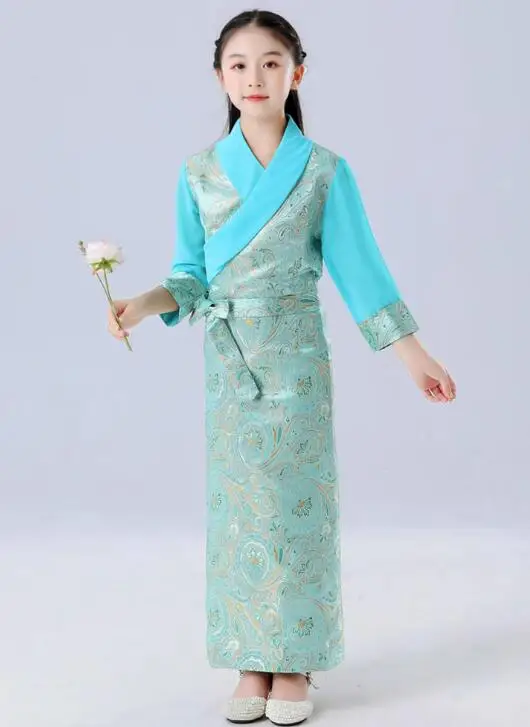

Chinese Tibetan Dress Girls Gown Tradition Spring Children Bola