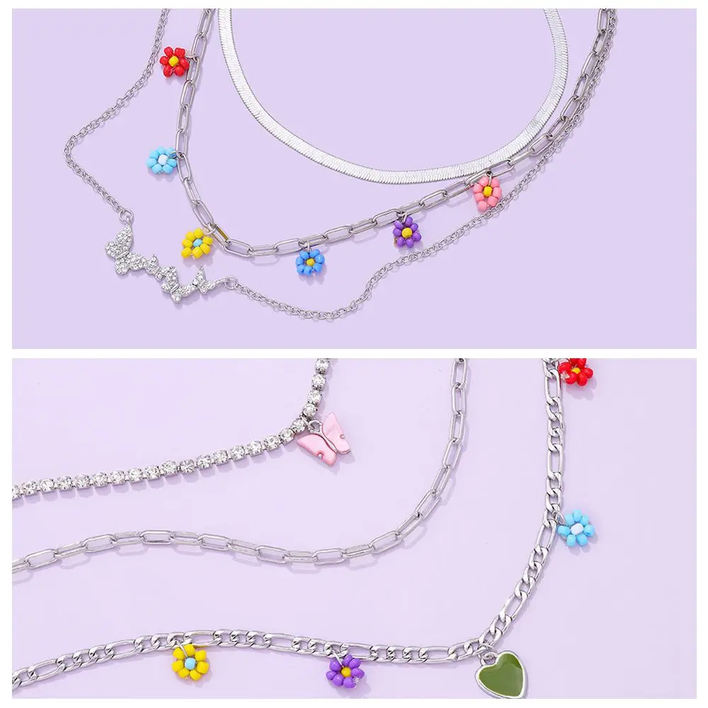 

Bohemia Multilayer Heart Tai Chi Flower Pendant Necklace Oil Dripping Butterfly Necklaces For Women Fashion Jewelry Party Gift