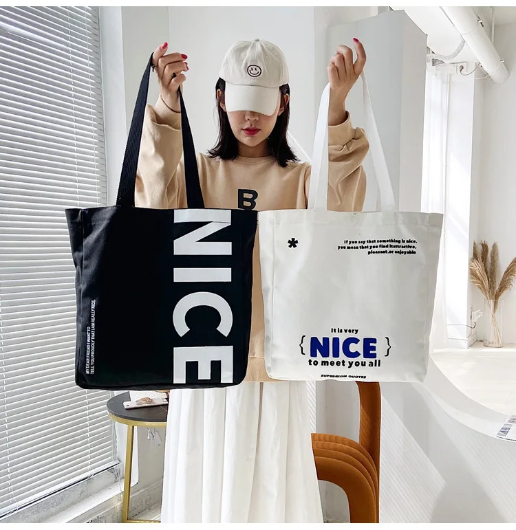 

Canvas Bag Alphabet Women's Autumn New Large Capacity College Student Tote Bag Casual Letter Shoulder Women's Bag