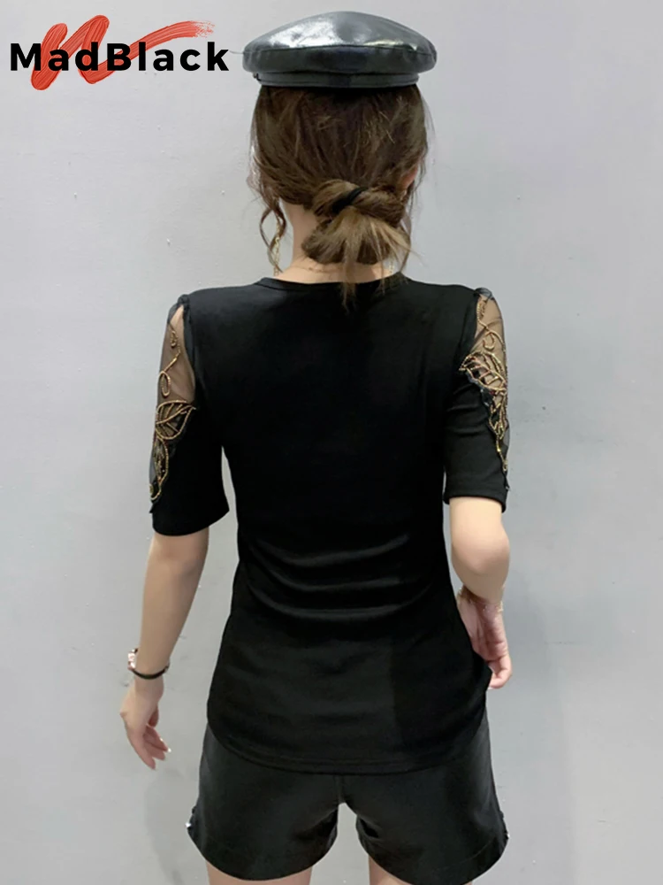 Летняя Корейская одежда хлопковая футболка шикарные пикантные сетчатые женские