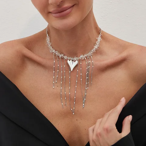Металлическое ожерелье YJ-WYW сердце с кисточкой