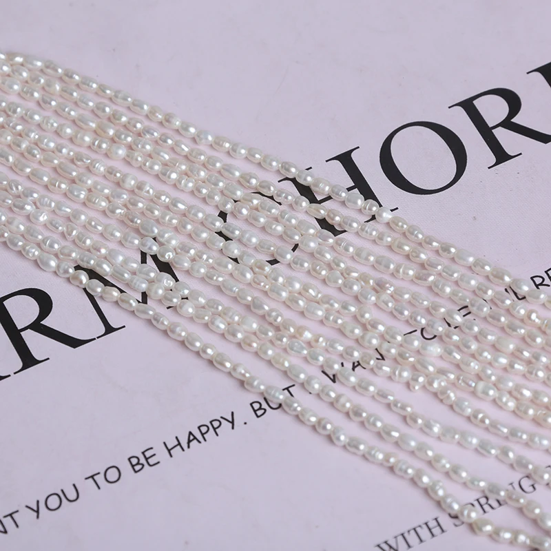 Оптовая продажа Пресноводный Жемчуг в форме белого риса 2-2 6 мм короткие нити 18 см