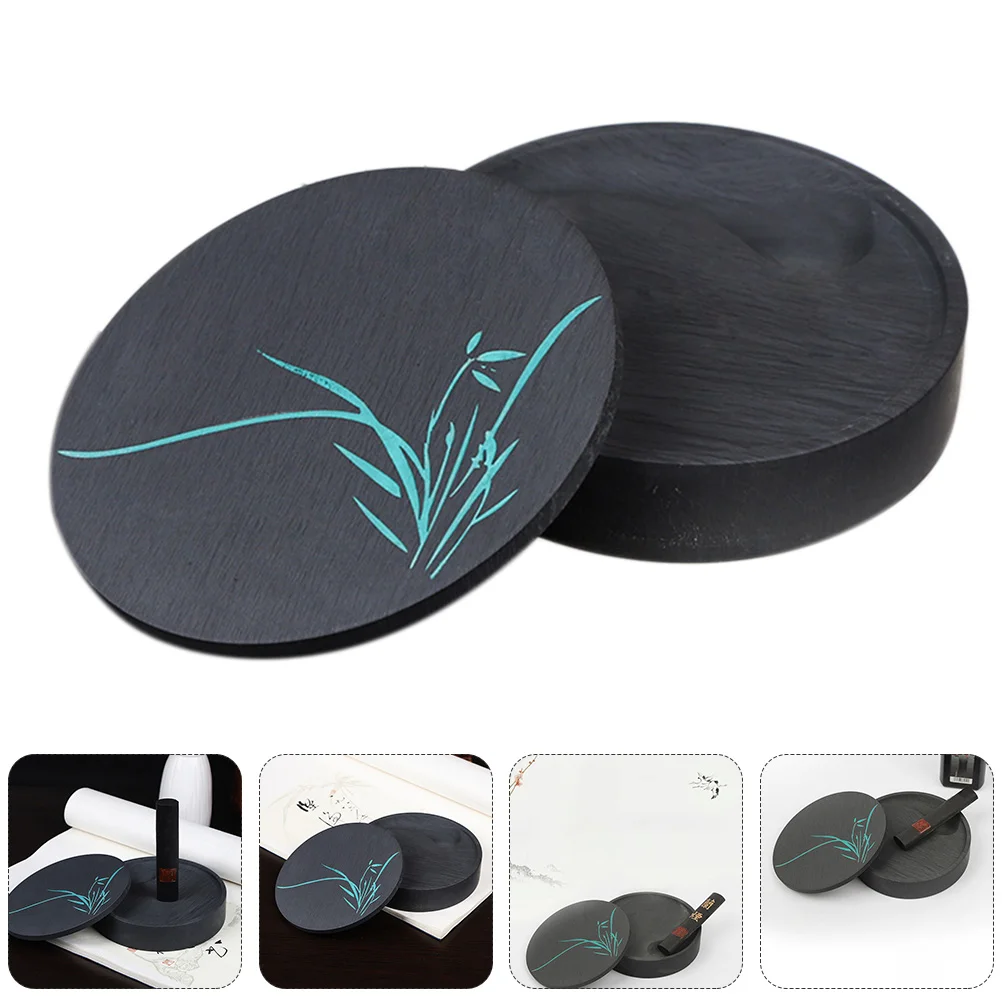

Inkstone Calligraphy Ink Chinese Natural Inkslab Lidround Grinding Plate Orchid Painting Chines Supplies Well Kanji Kengzaiyan