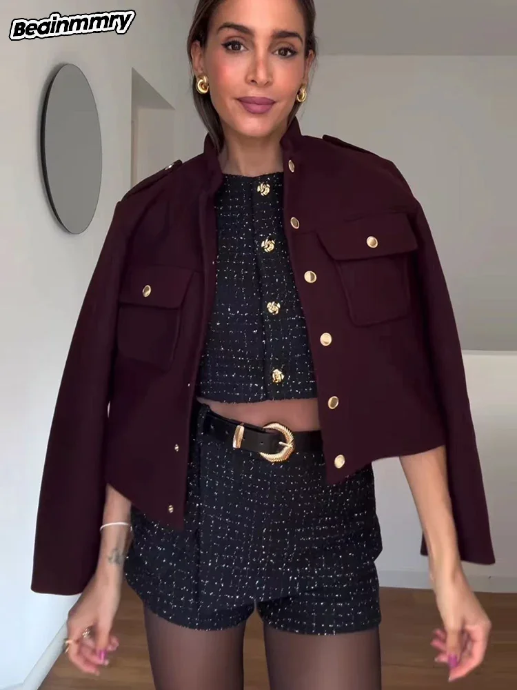 Осень-зима женские бордовые куртки 2024 модные однобортные топы с длинными