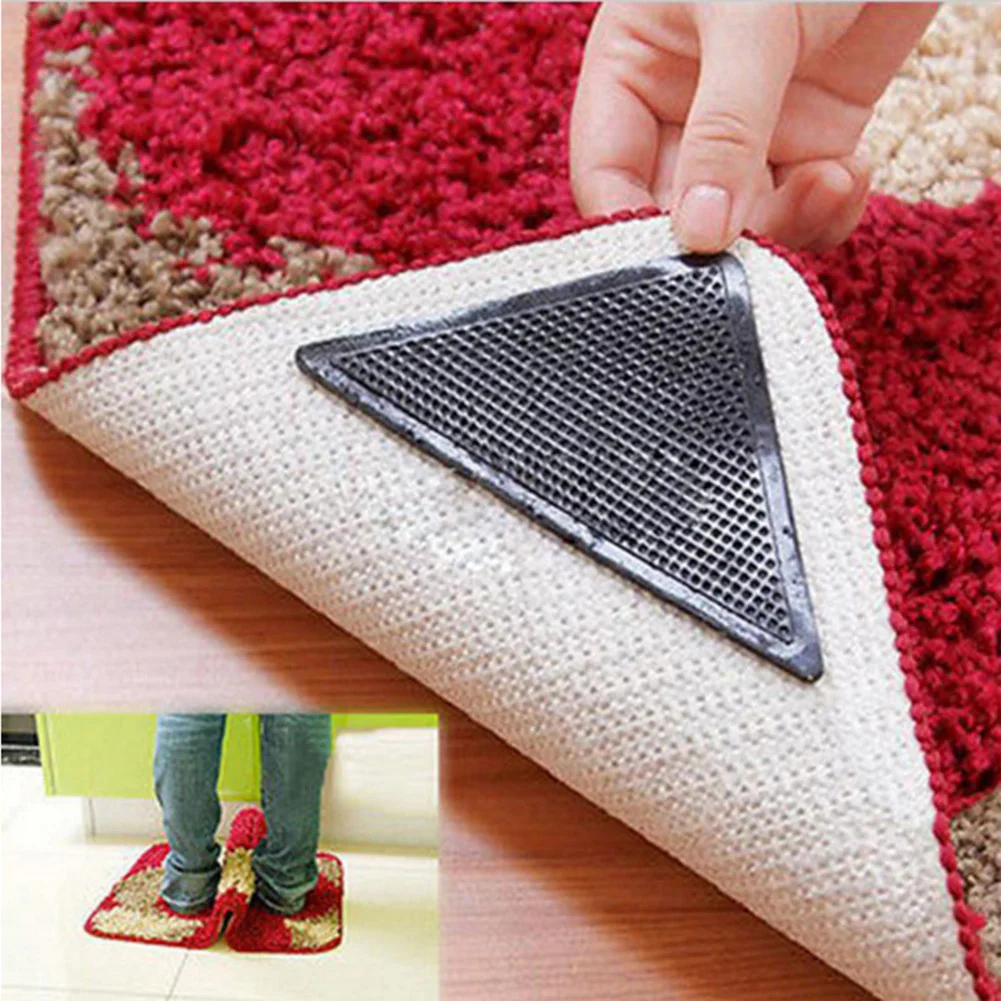 

4Pcs/set Triangle Washable Reusable Rug Gripper Anti-skid Rubber Mat Non Slip Patch Tape for Tile Floors Carpets Corners Pad