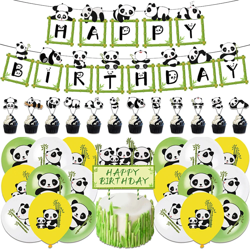 

Милая мультяшная панда, украшение на день рождения, украшение для торта, пригласительная открытка, баннер, набор воздушных шаров для будущей мамы, подарок для девочки