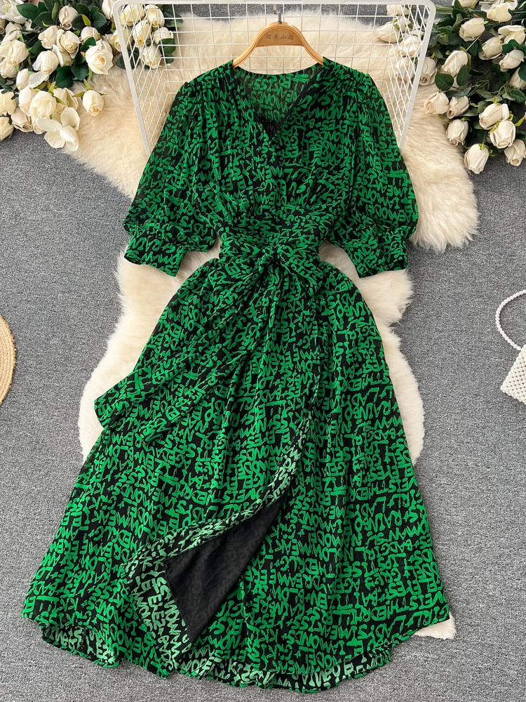 

Женское шифоновое платье-пуловер Aibeautyer, повседневное облегающее ТРАПЕЦИЕВИДНОЕ ПЛАТЬЕ до середины икры с цветочным принтом и V-образным вы...