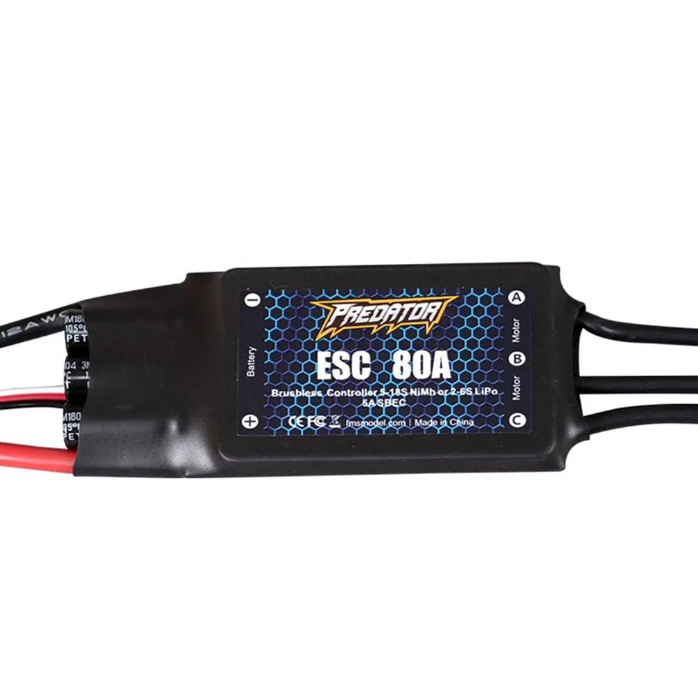 

FMS Predator 80A Brushless ESC Electronic Speed Controller 2-6S LIPO 5A SBEC with XT60 Plug for RC Airplane Fixed-Wing Drones