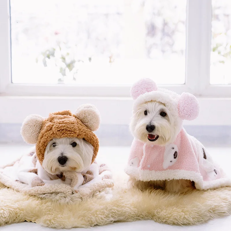 

Dog Clothes Pet Nightgown Cape Winter Items Thickened Warm Cloak Loungewear Velvet Cute Soft Towel Hoodies Blanket Pajamas S-L