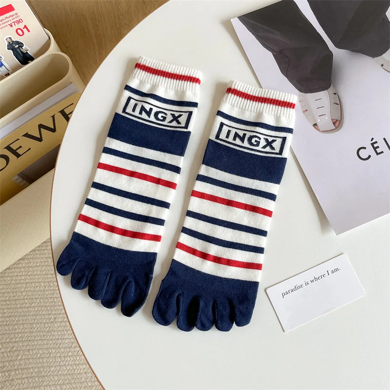 5 Pairs Man Short Five Finger Socks Pure Cotton Solid Business Striped Standard Breathable Socks With Separate Toes Hot Sell