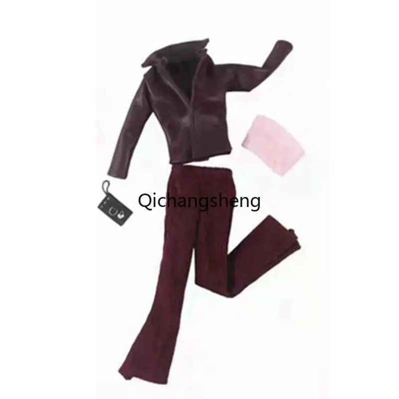 

1/6 Doll Outfits Set Brown Leather Jacket Coat Tank Tops Pants Trousers For Barbie Doll Clothes for Barbie Accessories 11.5" Toy