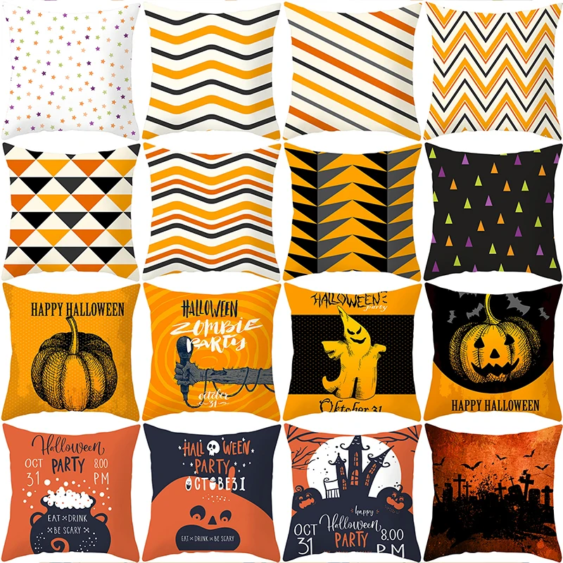 

Home Decor Halloween Bat Ghost Pumpkin Print Pillowcase Horror Party Polyester Cushion Cover 45x45cm Funda de almohada