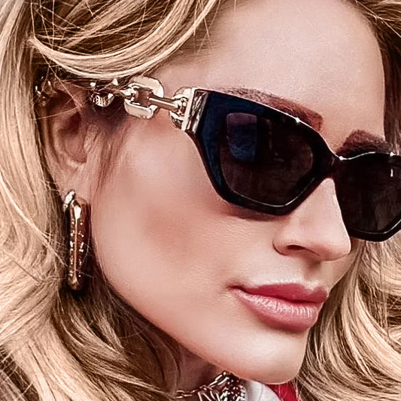 

European Personality Hip-Hop Metal Chain Sunglasses Fashion Polygon Small Glasses Trend Street Shooting Sunshade Sun Glasses