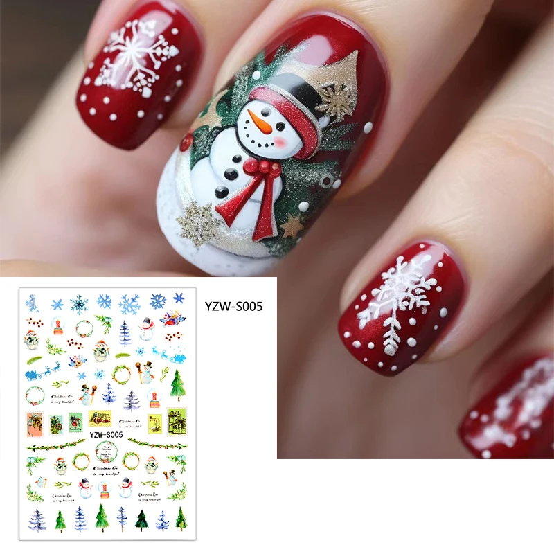 

Рельефные рождественские наклейки для дизайна ногтей Зимний новый год красный Санта Клаус дерево Пингвины Снеговик слайдеры Наклейки Маникюр
