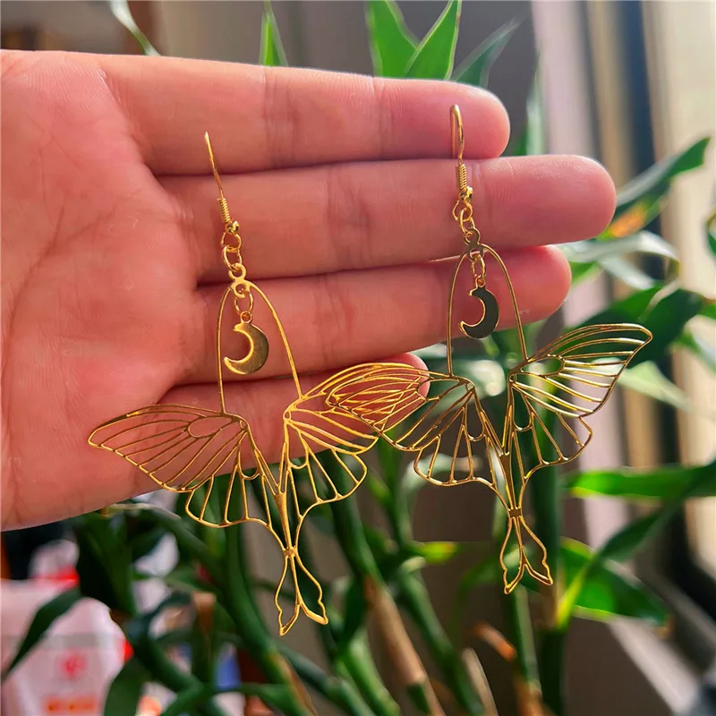 

Gold Butterfly Moon Star Earrings, Boho Jewelry, Fashion Big Butterfly Creative Jewelry Temperament Party Girl Accessories Gift