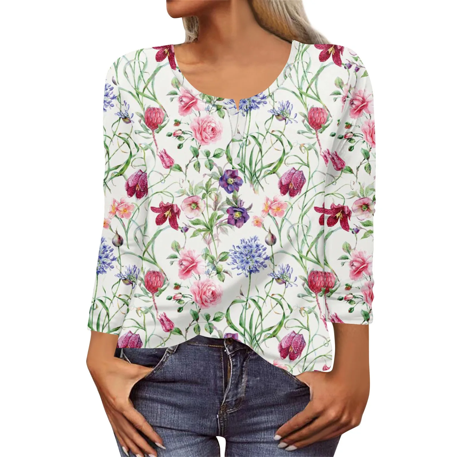 

Women'S New Button-Down Fashion Printing Long Sleeves T-Shirt Slim Top Casual Tops Top Women Fashion Woman Blouse 2023 T Shirt