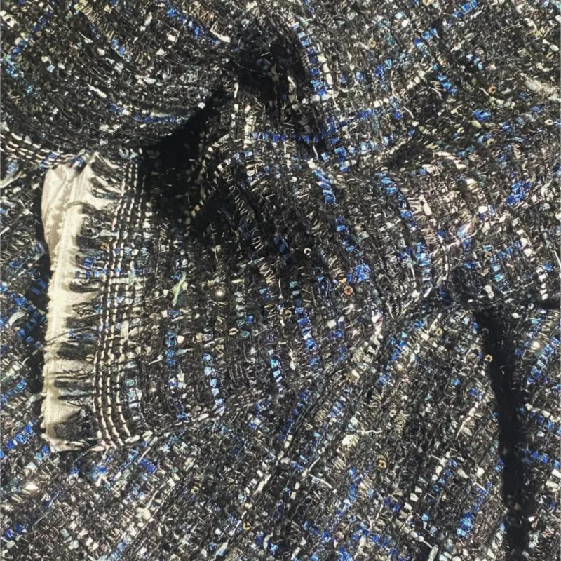 Твидовая ткань с темно-синими блестками ширина 100 см x 150 твидовая для женщин
