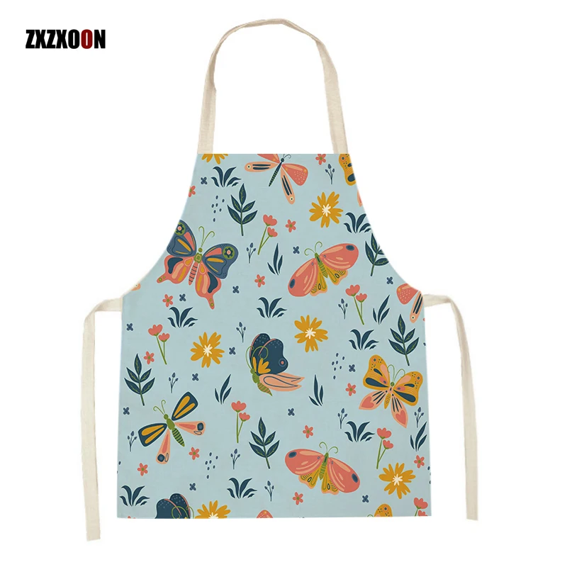 

Women Men Flowers Butterfly Printed Kitchen Aprons Baking Accessories Household Sleeveless Cooking Pinafore Cleaning Tool
