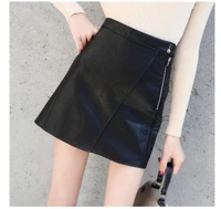 2022 plain faux leather skirt black high waist zipper sexy pu skirt women winter elegant mini skirt