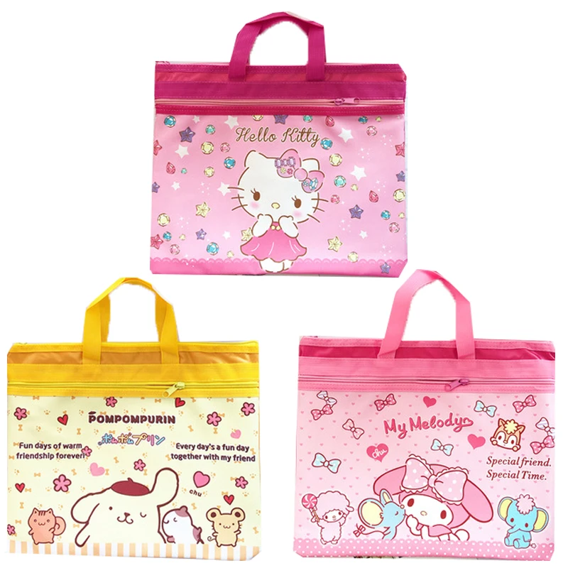 

Аниме Kawaii Hello Kt Cinnamoroll Kuromi, милая сумка-тоут Mymelody Kitty Cat A4, сумка для файлов Snoopy, обучающая сумка, подарок для студента, 37 см