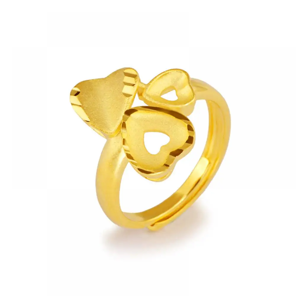 

HOYON Boutique Gold Plated Ladies Ring Vietnam Sand Gold Flower Ring Real 100% 14K Gold Color Jewelry for Woman