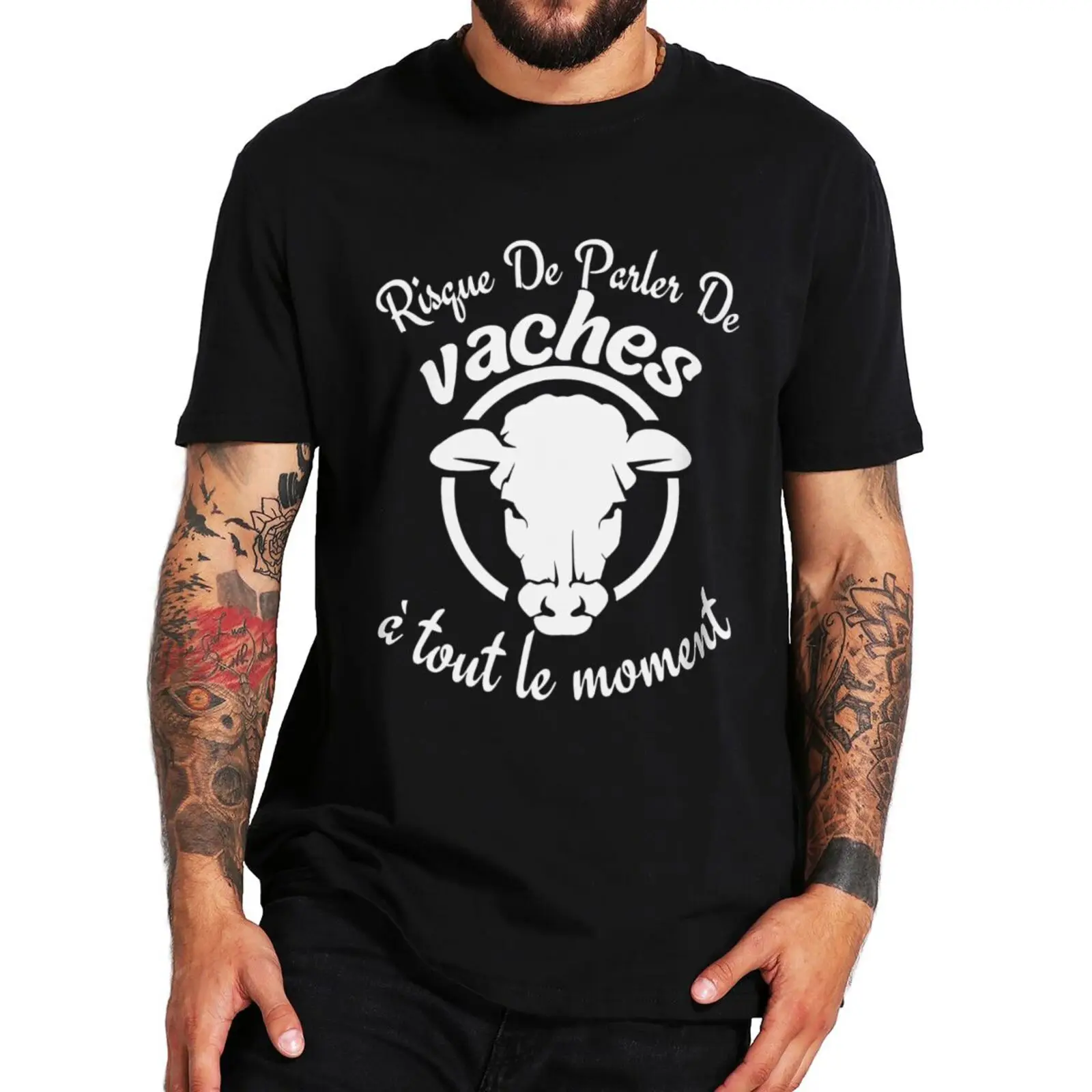 

Risk Talking Cows Anytime T Shirt Funny Farm French Jokes Farmer Gift Short Sleeve Summer Cotton Unisex Casual T-shirts EU Size