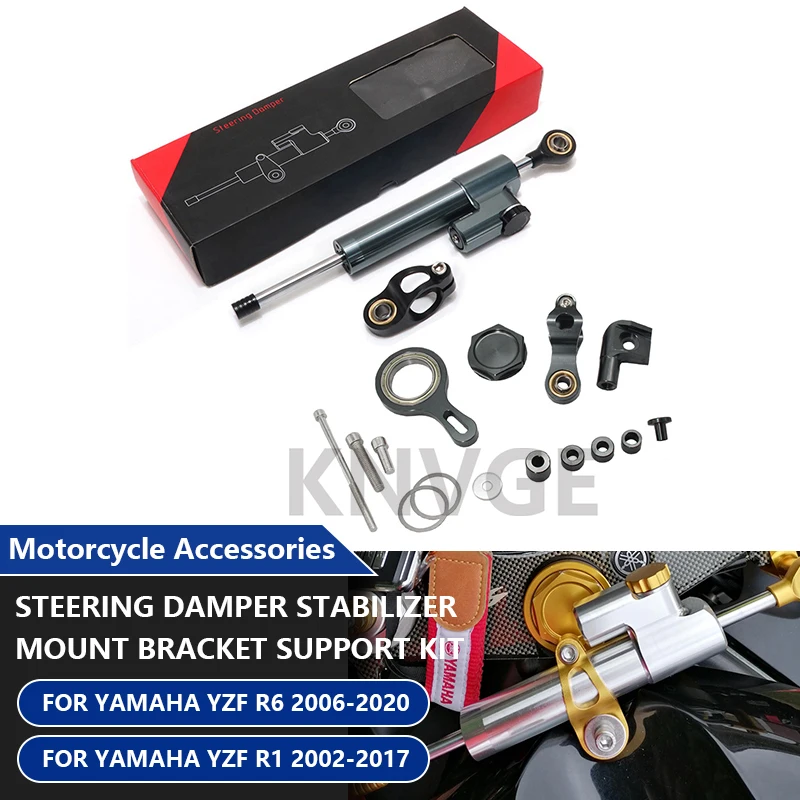

255MM Motorcycle Steering Damper with Steering Stabilizer Bracket Kit for YAMAHA YZF R1 2002-2017 YZF R6 2006-2020