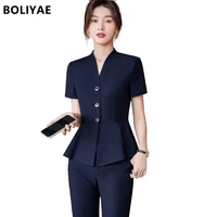 boliyae professional skirt suits summer short sleeve blazers for women elegant office lady business formal jacket and pants set