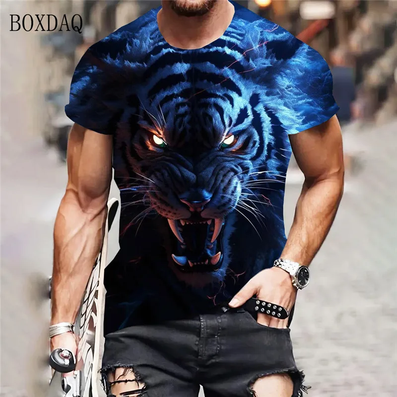 Футболка мужская с коротким рукавом круглым вырезом и 3D-принтом животного