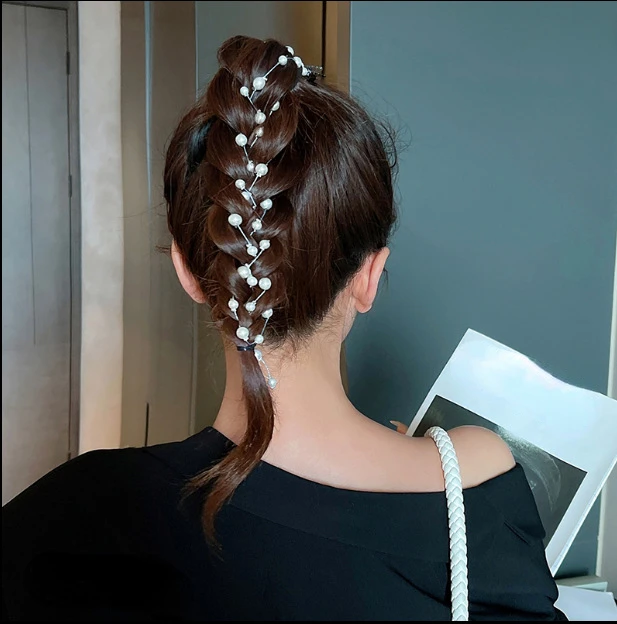 

Wild side tassel hairpin summer women's new high-end pearl braided hair chain artifact braiding tool