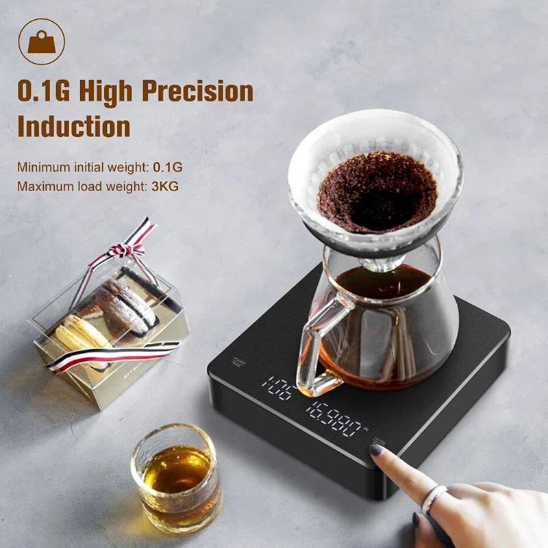 

Новые Черные зеркальные базовые + электронные весы со встроенным автоматическим таймером, кухонные весы для приготовления эспрессо и кофе