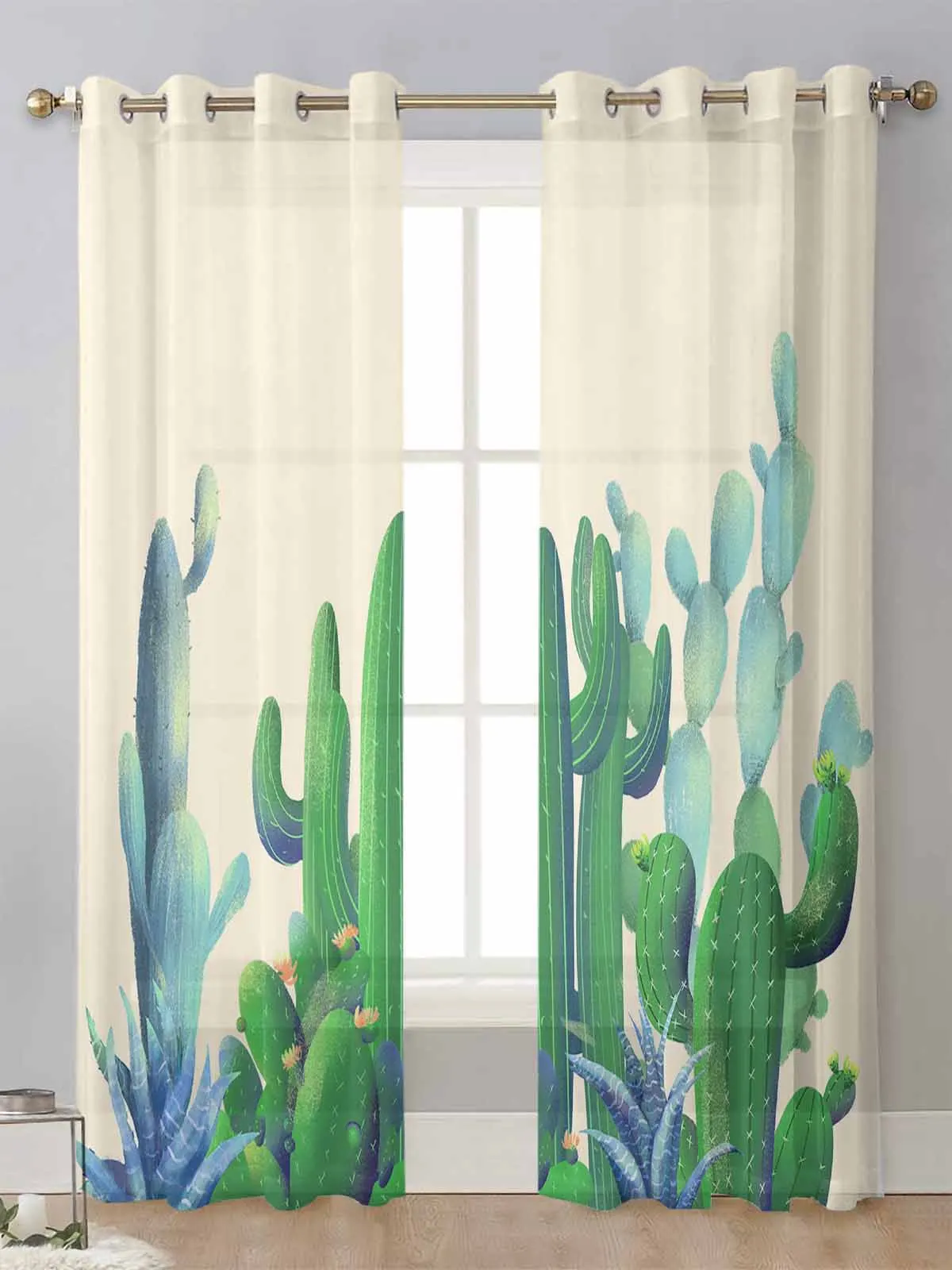 

Tropical Plant Cactus Succulent Sheer Curtains For Living Room Window Transparent Voile Tulle Curtain Cortinas Drapes Home Decor