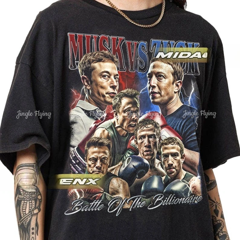 Лимитированная винтажная футболка Elon Musk Vs Mark Zuckerberg Battle Of Billionaire подарочная