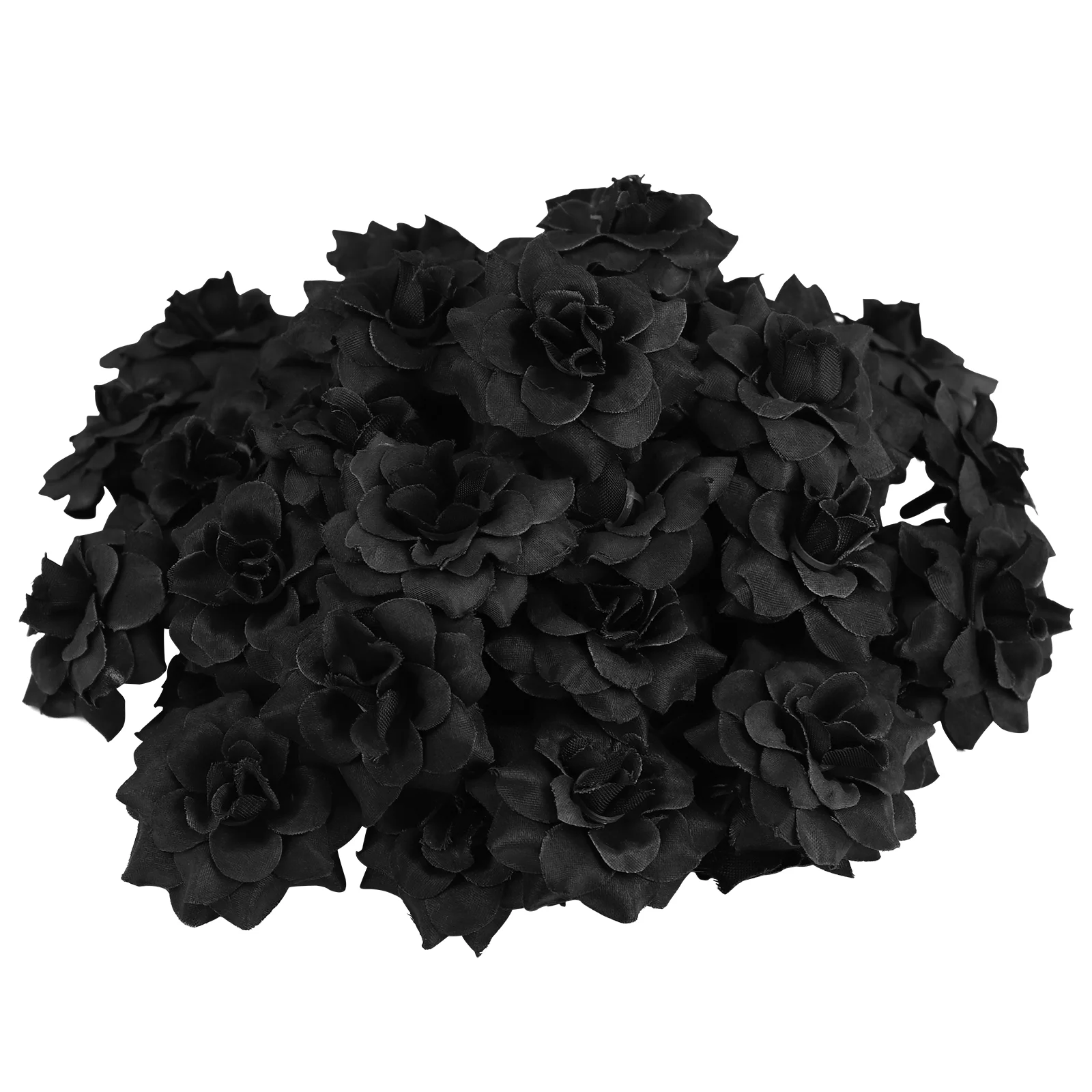 VORCOOL 50pcs Simulation Rose Flower Heads Artificial Roses Blossom Rose Heads for Hat Clothes Album Embellishment (Black)