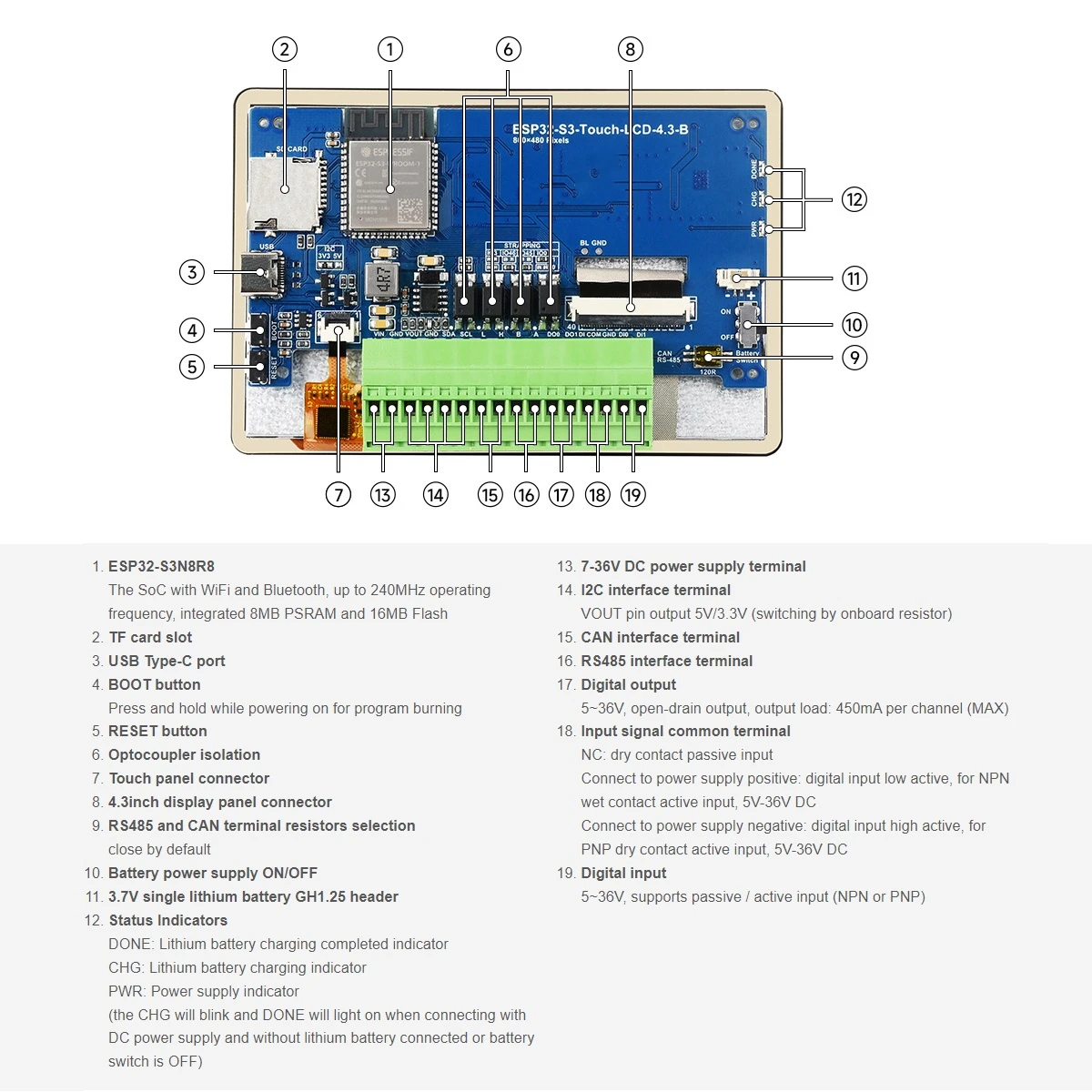 Фото Модуль ESP32-S31, двухъядерный процессор LX7, поддержка Wi-Fi, Bluetooth4,3-дюймовый ЖК-дисплей, емкостный сенсорный экран, макетная плата №2