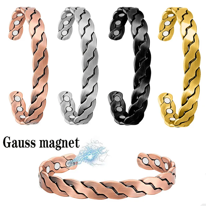 

Twisted Ultra Strength Bio Magnetic Therapy Weight Loss Couple Bracelets Magnets Germanium Negative Ion Slimming Cuff Bangles