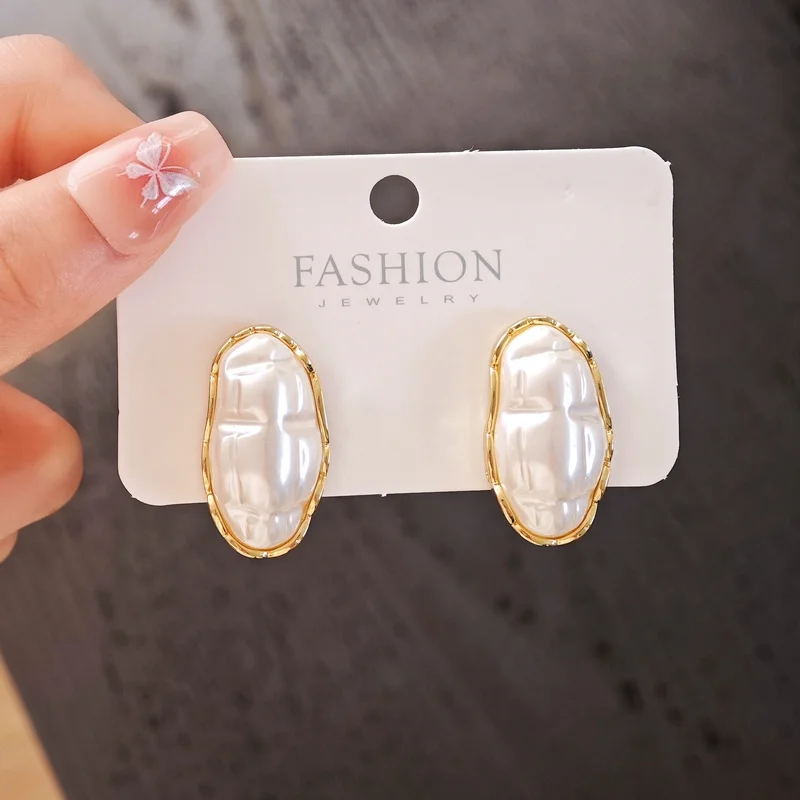 Элегантные овальные жемчужные серьги-гвоздики геометрические серьги