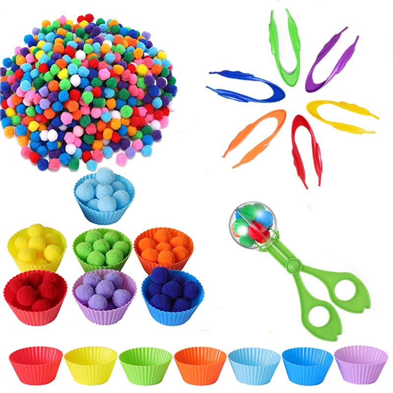 40/80Pcs of Children's Fine Motor Skills Learning Counting Toys Colorful Plush Ball Sorting Games Montessori Early Education Toy