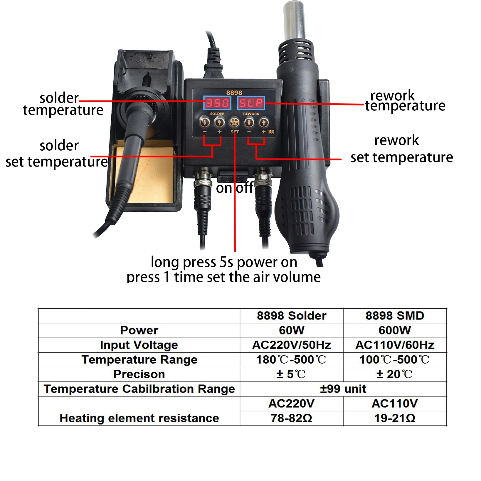 Eruntop 8898 SMD наладочная паяльная станция Электрические паяльники термовоздушный