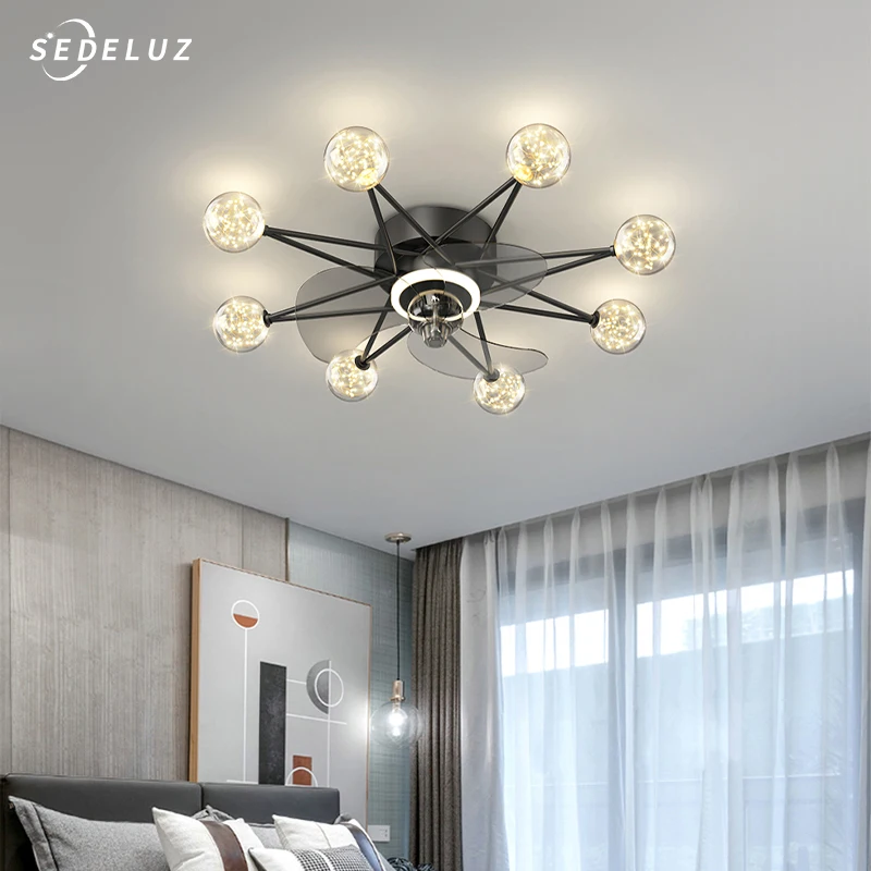 Современный потолочный вентилятор с лампой и пультом дистанционного управления