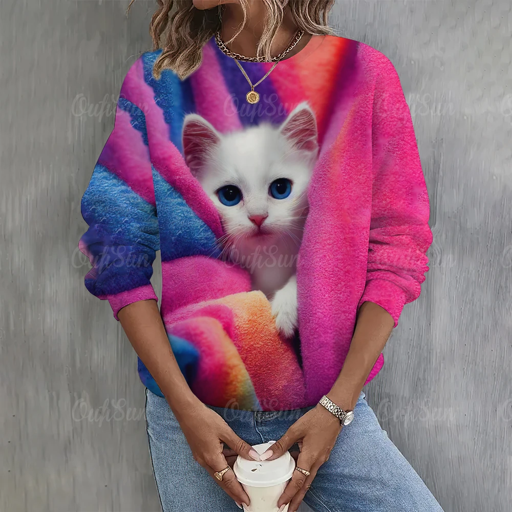 

Осенний женский свитер с милым котом, Повседневная Уличная одежда, пуловер с длинным рукавом, модный винтажный свитер с круглым вырезом, одежда в стиле Харадзюку