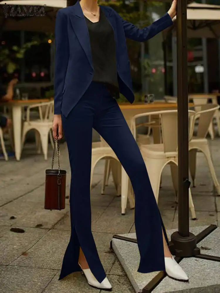 

Stylish Matching Sets Women Suits Blazer Pants ZANZEA Long Sleeve Thin Coats Female Casual Lapel Work Tops Outifits Oversized