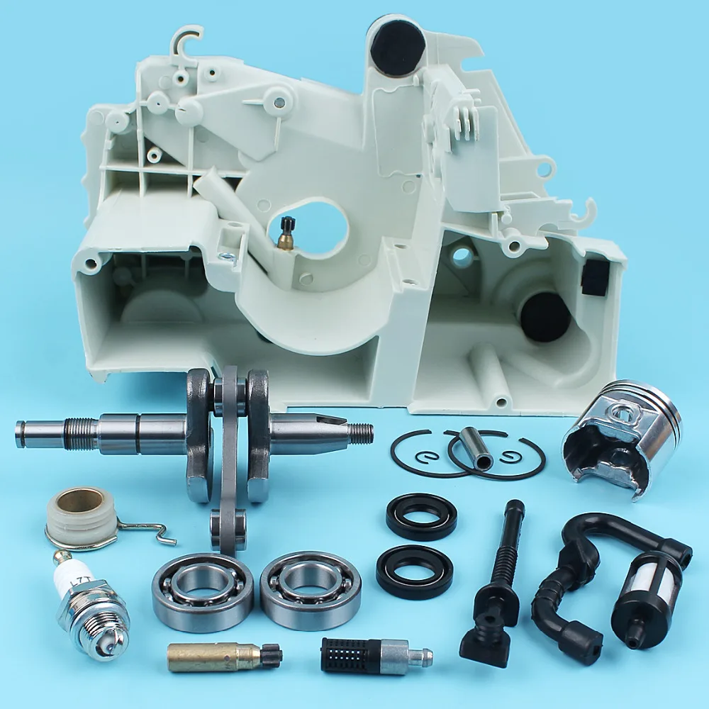 Crankcase 37mm Piston Crankshaft Ball Bearings Oil Pump Filter Line Kit For STIHL 017 MS170 Chainsaw w/ Fuel Hose Spark Plug