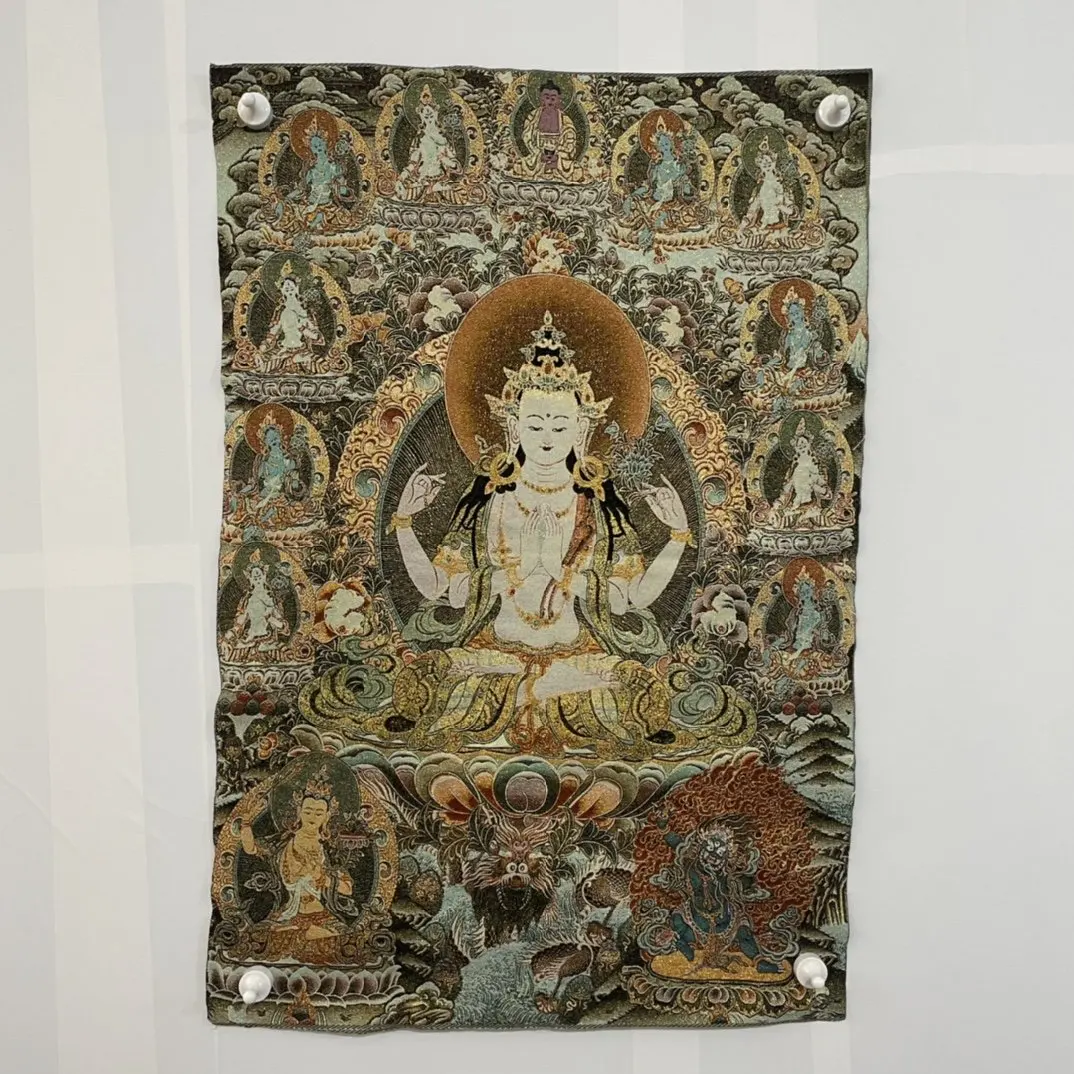 

Diamond Embroidery Buddhist Avalokitesvara Bodhisattva Portrait Cross Stitch Four-armed Avalokitesvara Buddha Mural Canvas Paint