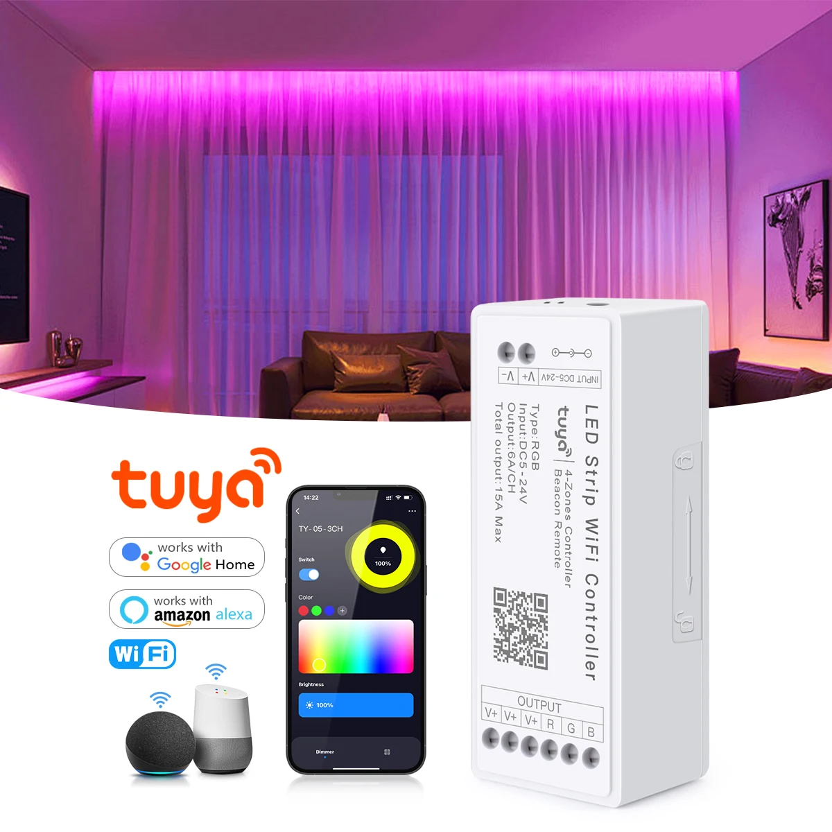 Светодиодный контроллер Tuya Smart Life с Wi-Fi /Bluetooth управление голосом через приложение