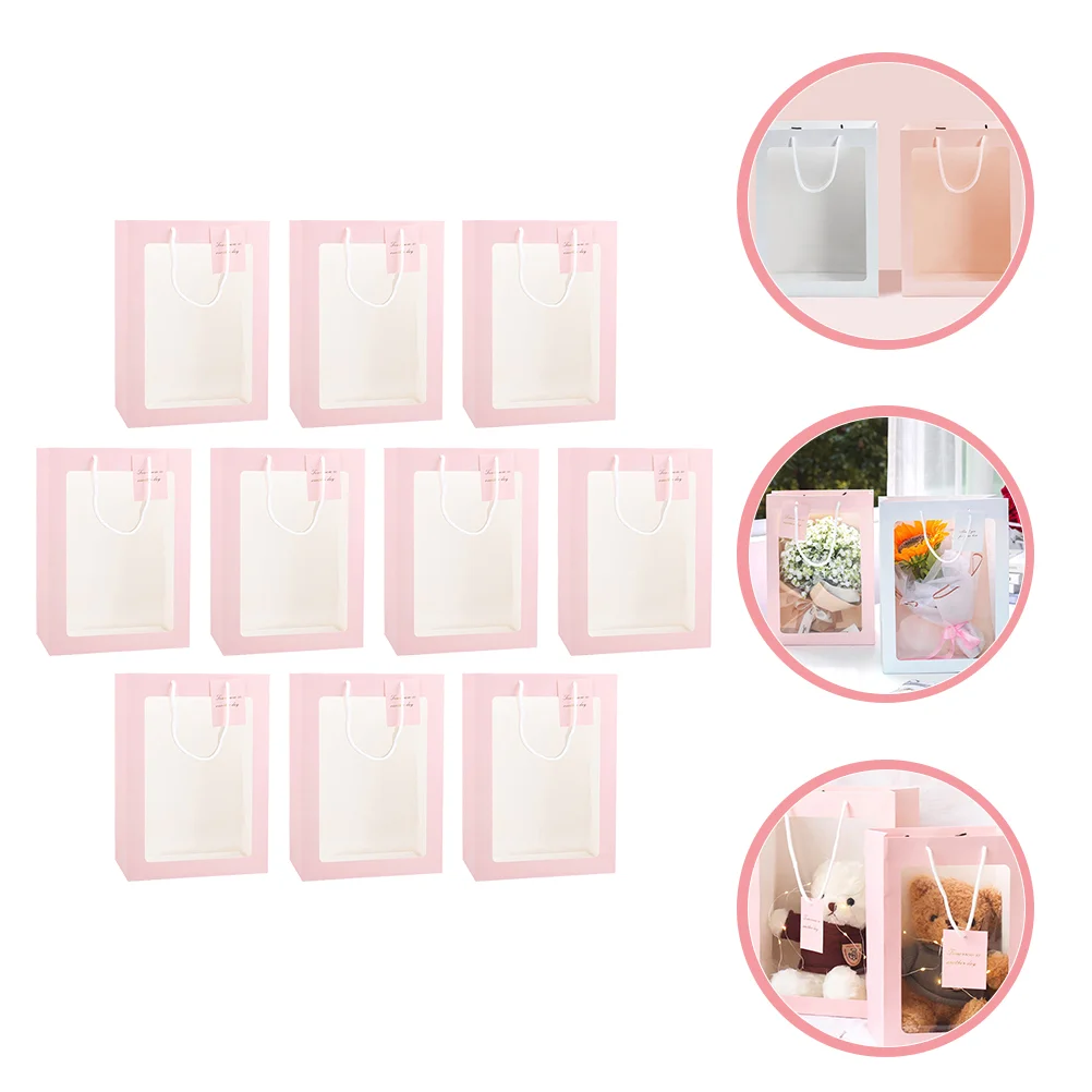 Bouquet Bag Flower Gift Bags Paper With Floral Window Handle Day S Party Kraft Handbag Valentine Mother Bridal Shower Birthday