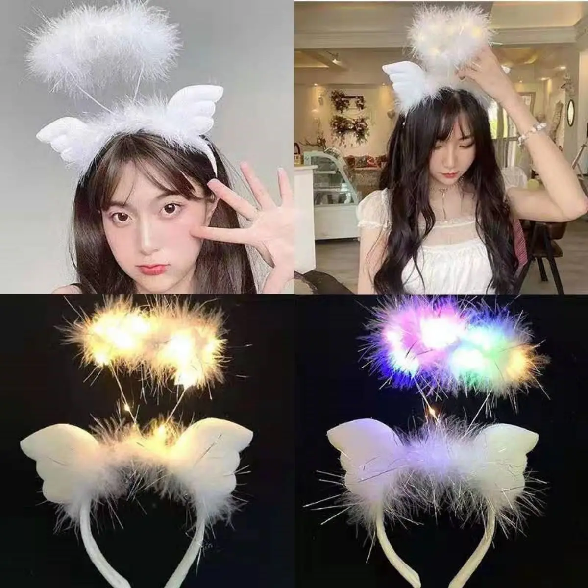 

Angel Wings Feather LED Headband Glowing Hair Band Ball Headwear Decoration Prop